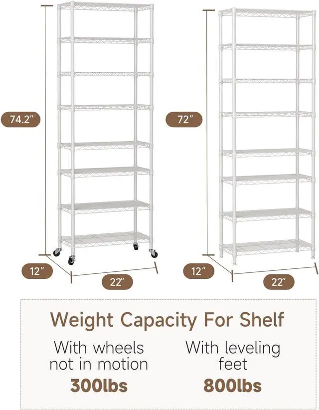 Alt view image 3 of 7 - 8 Tier Adjustable Heavy Duty Metal Wire Storage Shelving Unit Multipurpose Organizer Rack for Kitchen Pantry Bathroom Laundry Office