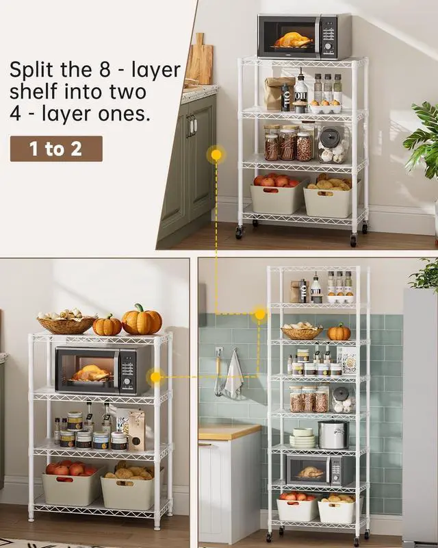 Alt view image 7 of 7 - 8 Tier Adjustable Heavy Duty Metal Wire Storage Shelving Unit Multipurpose Organizer Rack for Kitchen Pantry Bathroom Laundry Office