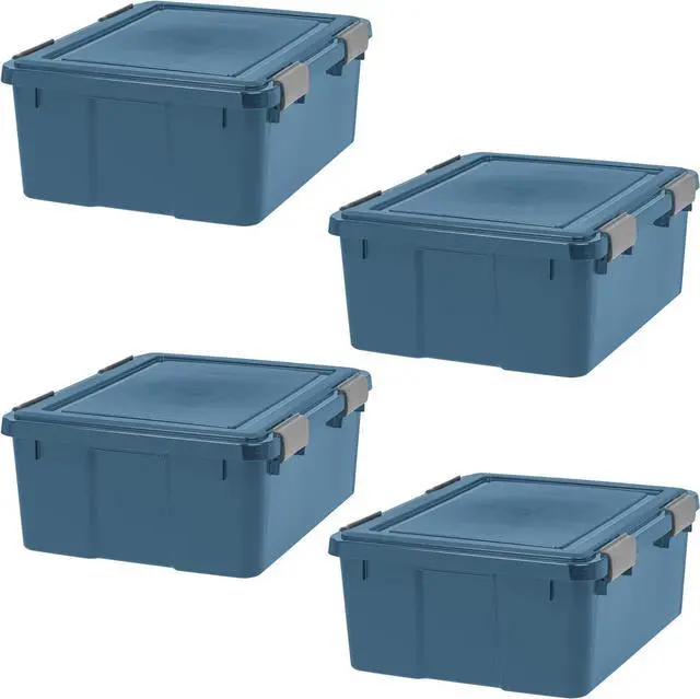Main image of 31 Qt Eco-Friendly Storage Bins with Lids 4 Pack, BPA-Free Plastic Gasket Boxes with Tight Latch Seal, Stackable Nestable Tote Tubs - Navy