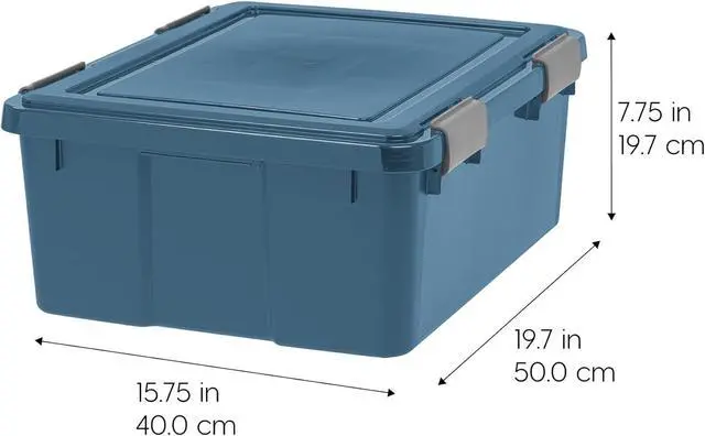 Alt view image 2 of 6 - 31 Qt Eco-Friendly Storage Bins with Lids 4 Pack, BPA-Free Plastic Gasket Boxes with Tight Latch Seal, Stackable Nestable Tote Tubs - Navy