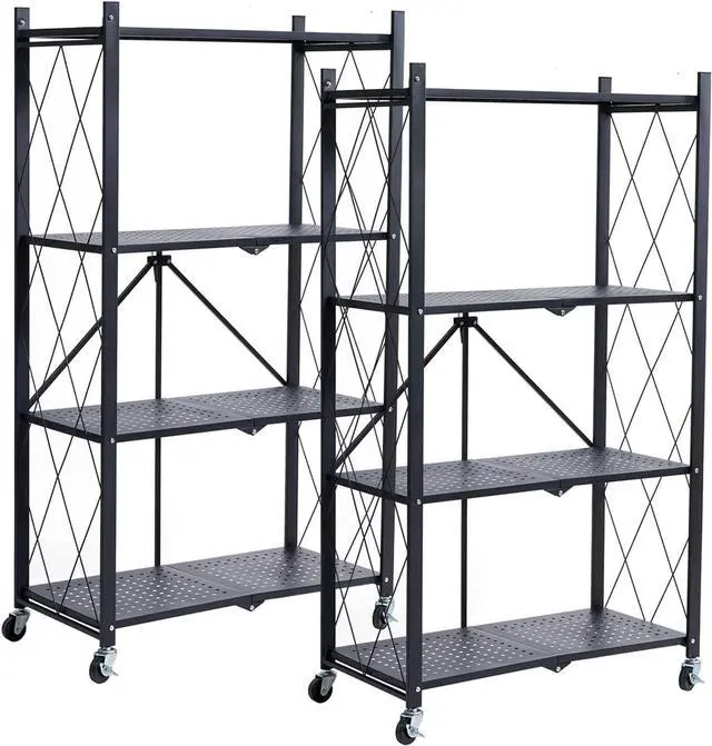 Main image of 2 Pack 4 Tier Folding Metal Storage Shelves No Assembly Rolling Display Shelf with Swivel Wheels Rust Resistant Powder Coated Utility Shelving Unit for Home Kitchen Garage Craft Show