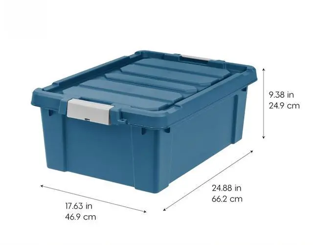 Alt view image 2 of 7 - 4 Pack 12 Gallon Eco-Friendly Lockable Storage Bins with Lids Heavy Duty Stackable Containers Navy for Garage Organizing Moving Equipment Utility