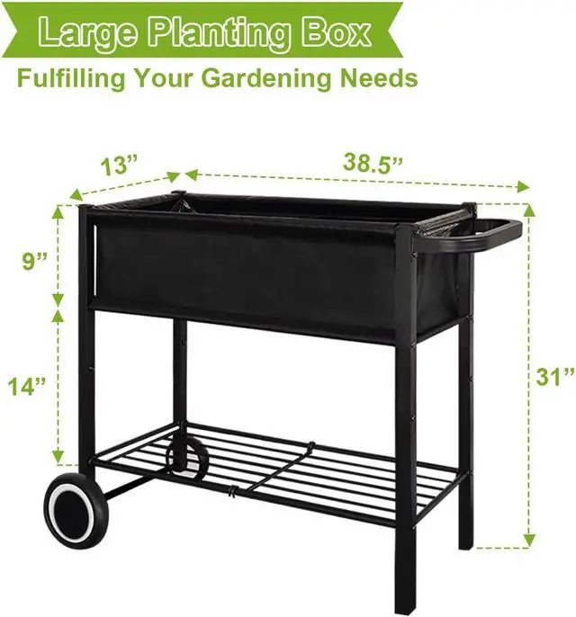 Alt view image 7 of 7 - Elevated Raised Garden Bed on Wheels with Legs, Powder Coated Frame Fabric Planter Box, Standing Mobile Planter for Herbs Vegetables Flowers on Patio Backyard Outdoor