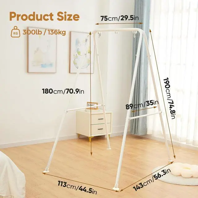 Alt view image 5 of 5 - Foldable Hammock Chair Stand, Heavy Duty White Iron Frame, 300 LBS Capacity, Portable Easy Assemble & Store, Indoor Outdoor Use (Chair Not Included)