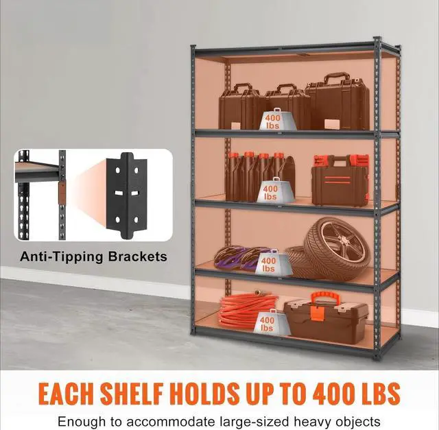 Alt view image 4 of 7 - 5 Tier Adjustable Heavy Duty Metal Storage Shelving Unit, 2000 LBS Total Capacity Utility Organizer Rack 48x18x72 Inch, Freestanding Storage Shelves for Garage Basement Kitchen Pantry Laundry Room