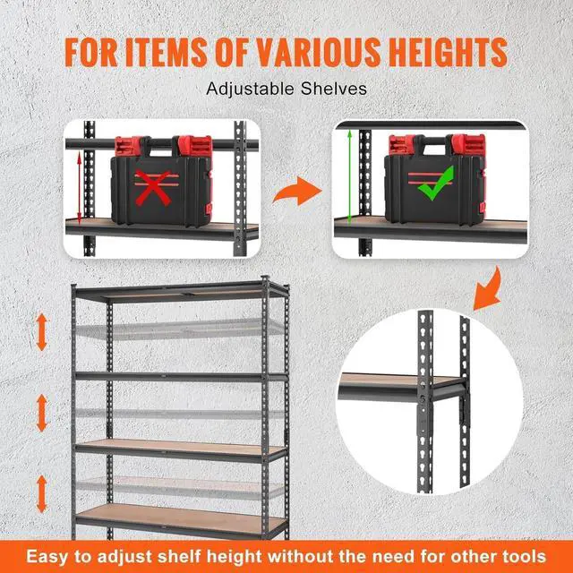 Alt view image 7 of 7 - 5 Tier Adjustable Heavy Duty Metal Storage Shelving Unit, 2000 LBS Total Capacity Utility Organizer Rack 48x18x72 Inch, Freestanding Storage Shelves for Garage Basement Kitchen Pantry Laundry Room