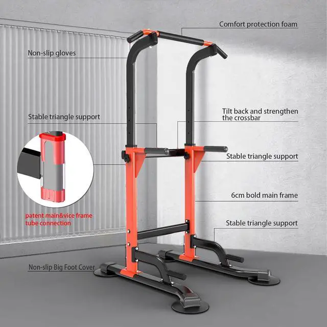 Alt view image 2 of 7 - 330LBS Capacity Pull Up Dip Station, Home Gym Strength Training Fitness Station for Chin-Ups Push-Ups Knee Lifts, Carbon Steel Workout Power Tower