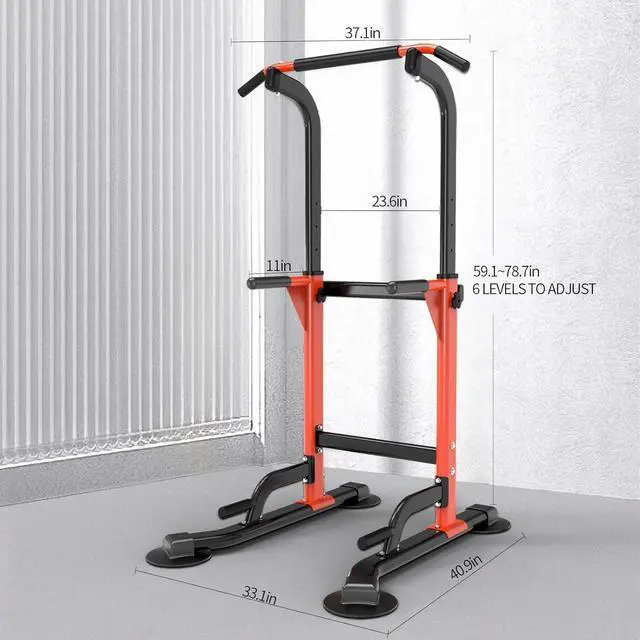 Alt view image 4 of 7 - 330LBS Capacity Pull Up Dip Station, Home Gym Strength Training Fitness Station for Chin-Ups Push-Ups Knee Lifts, Carbon Steel Workout Power Tower