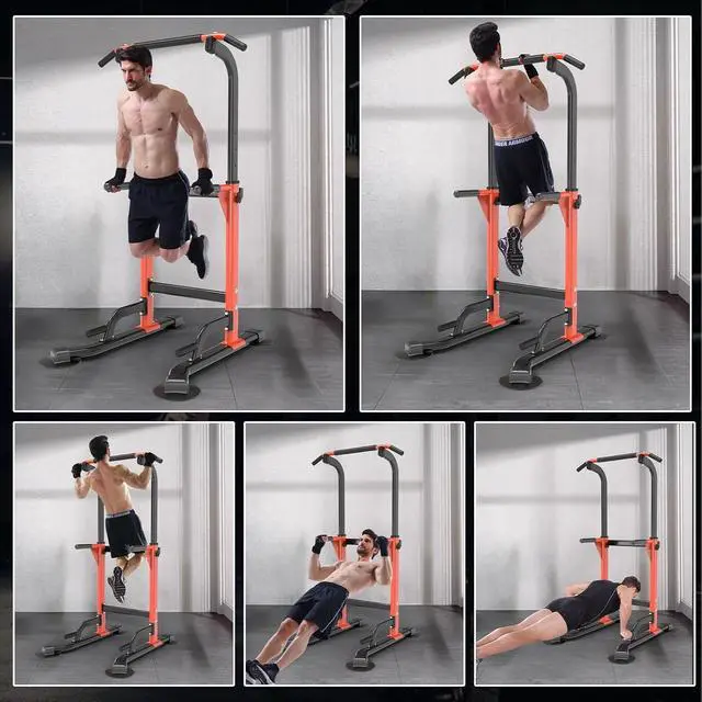 Alt view image 7 of 7 - 330LBS Capacity Pull Up Dip Station, Home Gym Strength Training Fitness Station for Chin-Ups Push-Ups Knee Lifts, Carbon Steel Workout Power Tower