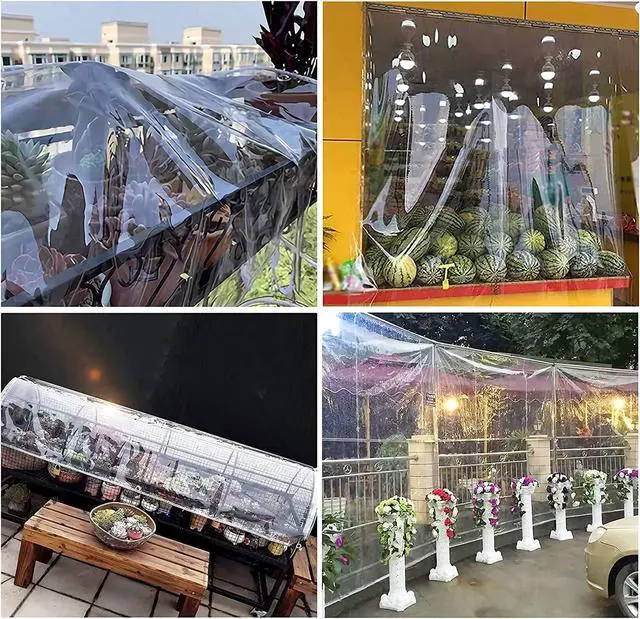 Alt view image 6 of 7 - 8'x10' Clear Waterproof Vinyl Tarp Curtain, 0.35mm Transparent PVC Cover with Grommets, Windproof Anti-Tear for Patio Pergola Garden Canopy