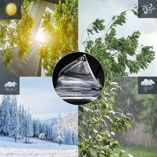 Alt view image 5 of 7 - 8'x10' Clear Waterproof Vinyl Tarp Curtain, 0.35mm Transparent PVC Cover with Grommets, Windproof Anti-Tear for Patio Pergola Garden Canopy