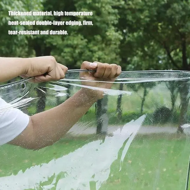 Alt view image 4 of 7 - 8'x10' Clear Waterproof Vinyl Tarp Curtain, 0.35mm Transparent PVC Cover with Grommets, Windproof Anti-Tear for Patio Pergola Garden Canopy