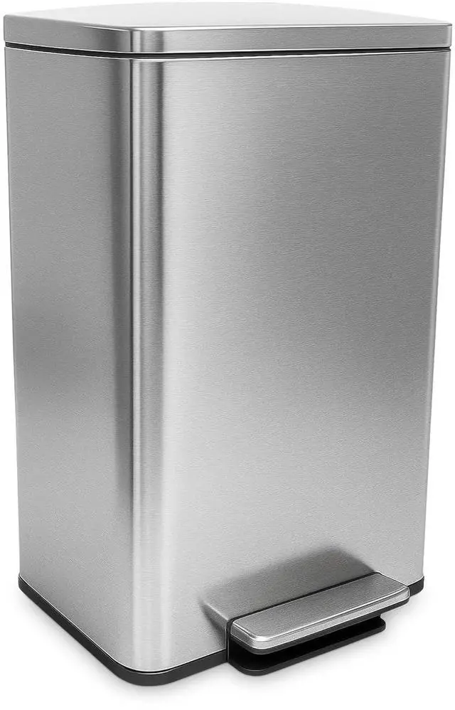 Main image of 50 Liter 13.2 Gallon Stainless Steel Step Trash Can Fingerprint Resistant Soft Close Lid Built-In Odor Filter Hands Free Waste Bin for Kitchen Dorm Home