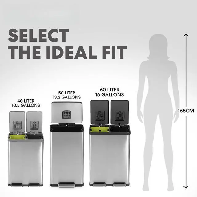 Alt view image 3 of 7 - 50 Liter 13.2 Gallon Stainless Steel Step Trash Can Fingerprint Resistant Soft Close Lid Built-In Odor Filter Hands Free Waste Bin for Kitchen Dorm Home