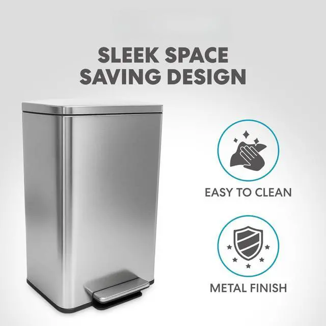 Alt view image 6 of 7 - 50 Liter 13.2 Gallon Stainless Steel Step Trash Can Fingerprint Resistant Soft Close Lid Built-In Odor Filter Hands Free Waste Bin for Kitchen Dorm Home