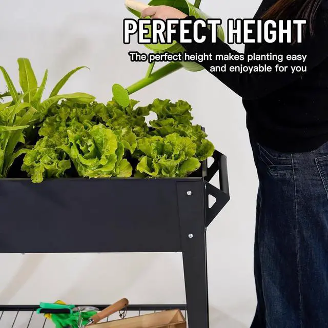 Alt view image 2 of 6 - 32" Tall Mobile Raised Garden Bed with Wheels & Storage Shelf, 400LBS Capacity Anti-Rust Steel Planter Box for Vegetables Herbs, Outdoor Patio Balcony Backyard Use