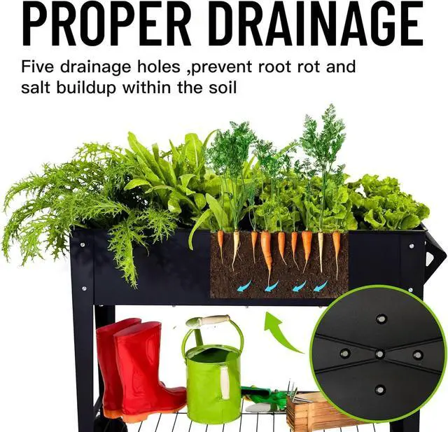 Alt view image 3 of 6 - 32" Tall Mobile Raised Garden Bed with Wheels & Storage Shelf, 400LBS Capacity Anti-Rust Steel Planter Box for Vegetables Herbs, Outdoor Patio Balcony Backyard Use