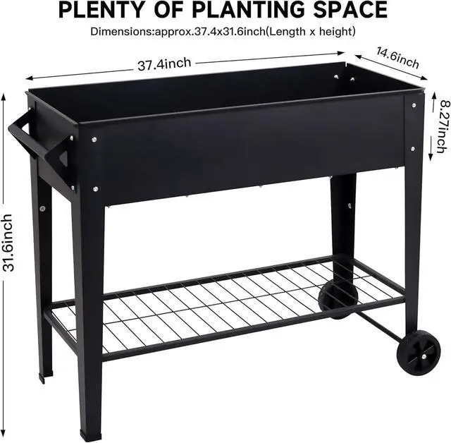 Alt view image 4 of 6 - 32" Tall Mobile Raised Garden Bed with Wheels & Storage Shelf, 400LBS Capacity Anti-Rust Steel Planter Box for Vegetables Herbs, Outdoor Patio Balcony Backyard Use