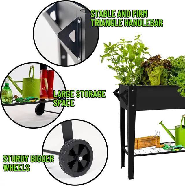 Alt view image 5 of 6 - 32" Tall Mobile Raised Garden Bed with Wheels & Storage Shelf, 400LBS Capacity Anti-Rust Steel Planter Box for Vegetables Herbs, Outdoor Patio Balcony Backyard Use
