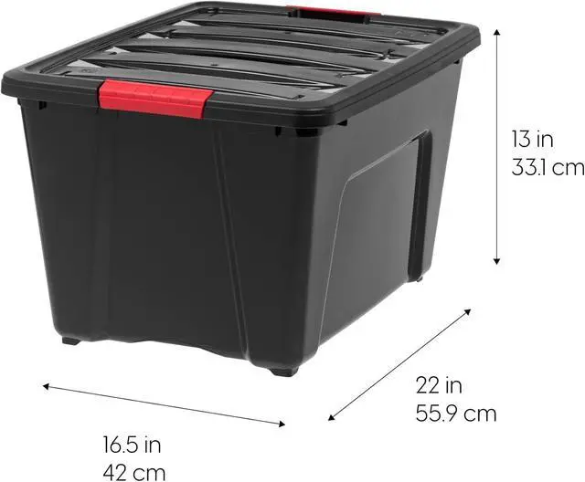Alt view image 2 of 6 - 4 Pack 51L (54QT) BPA-Free Plastic Storage Box with Lid Latches Pull Handle Nestable Stackable Durable Containers Black for Garage Organizing