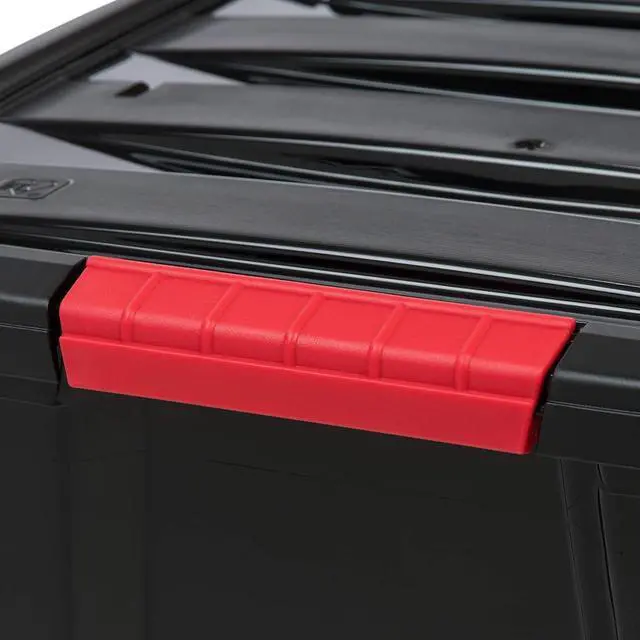 Alt view image 5 of 6 - 4 Pack 51L (54QT) BPA-Free Plastic Storage Box with Lid Latches Pull Handle Nestable Stackable Durable Containers Black for Garage Organizing
