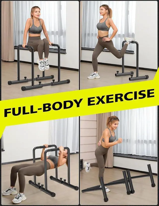 Alt view image 5 of 7 - 1100LBS Adjustable Dip Bar Heavy Duty Steel Dip Station, Parallel Bars with Dual Safety Connectors, Freestanding Dip Equipment for Calisthenics Full Body Strength Training