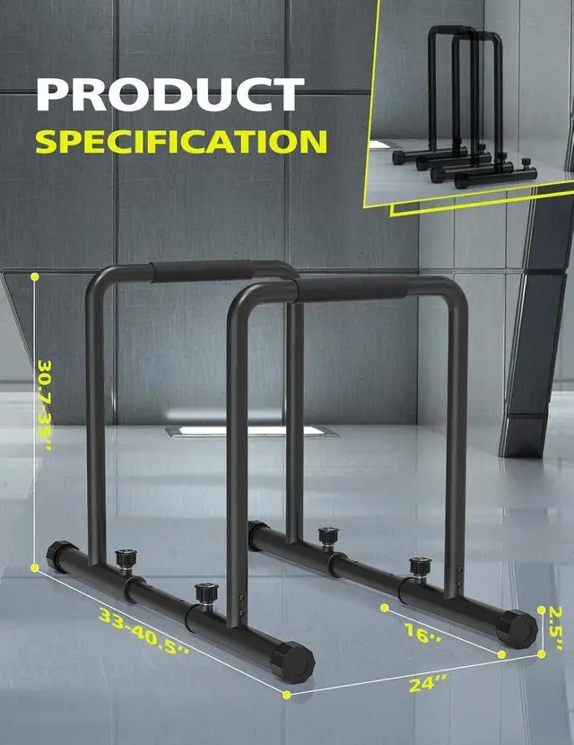 Alt view image 6 of 7 - 1100LBS Adjustable Dip Bar Heavy Duty Steel Dip Station, Parallel Bars with Dual Safety Connectors, Freestanding Dip Equipment for Calisthenics Full Body Strength Training