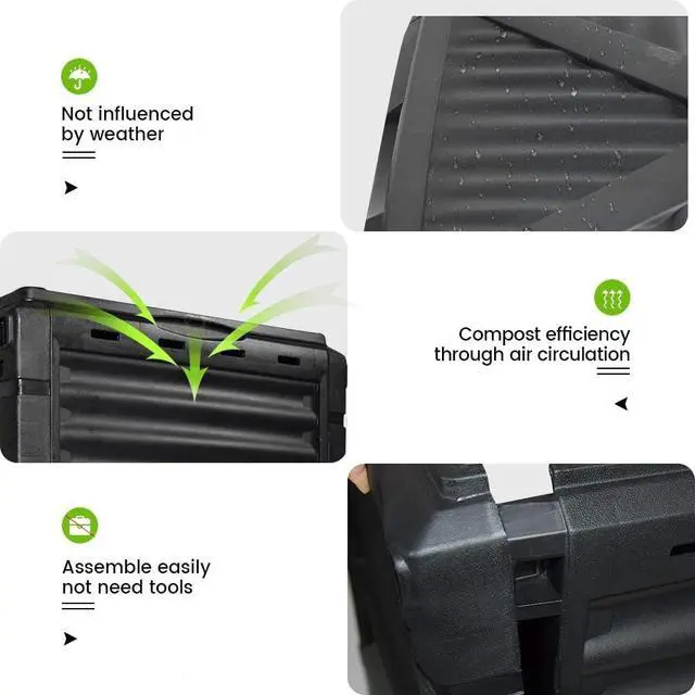Alt view image 3 of 7 - 80 Gallon 300L Outdoor Compost Bin, Weather Resistant Aerated Composter with Access Hatch, Fast Decomposition Large Capacity Organic Waste Bin for Yard Garden Natural Fertilizer Production