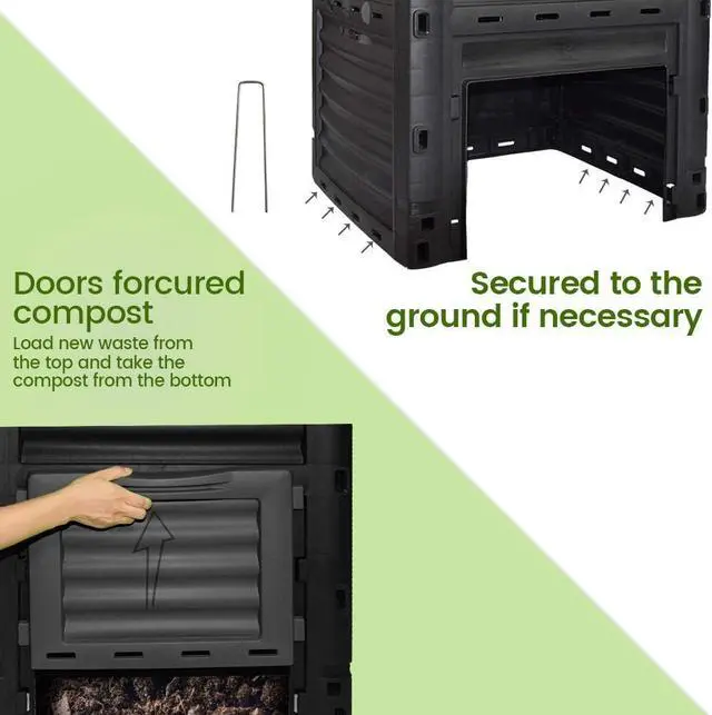 Alt view image 4 of 7 - 80 Gallon 300L Outdoor Compost Bin, Weather Resistant Aerated Composter with Access Hatch, Fast Decomposition Large Capacity Organic Waste Bin for Yard Garden Natural Fertilizer Production