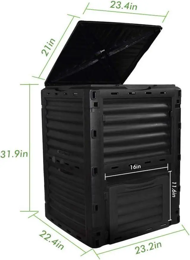 Alt view image 7 of 7 - 80 Gallon 300L Outdoor Compost Bin, Weather Resistant Aerated Composter with Access Hatch, Fast Decomposition Large Capacity Organic Waste Bin for Yard Garden Natural Fertilizer Production