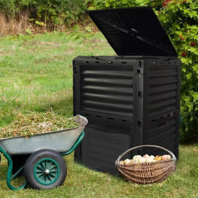 Alt view image 6 of 7 - 80 Gallon 300L Outdoor Compost Bin, Weather Resistant Aerated Composter with Access Hatch, Fast Decomposition Large Capacity Organic Waste Bin for Yard Garden Natural Fertilizer Production