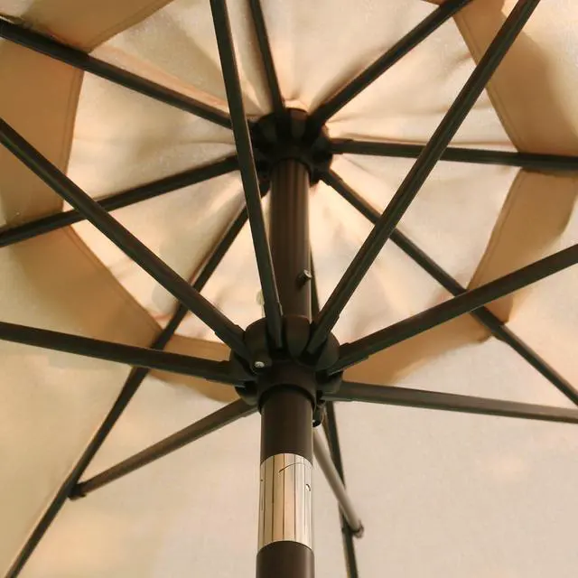 Alt view image 2 of 6 - 9Ft Tan Patio Umbrella, Outdoor Table Umbrella with 8 Sturdy Ribs, 40mm Powder Coated Iron Pole