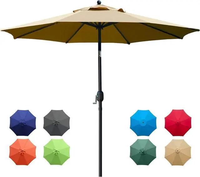 Main image of 9Ft Tan Patio Umbrella, Outdoor Table Umbrella with 8 Sturdy Ribs, 40mm Powder Coated Iron Pole