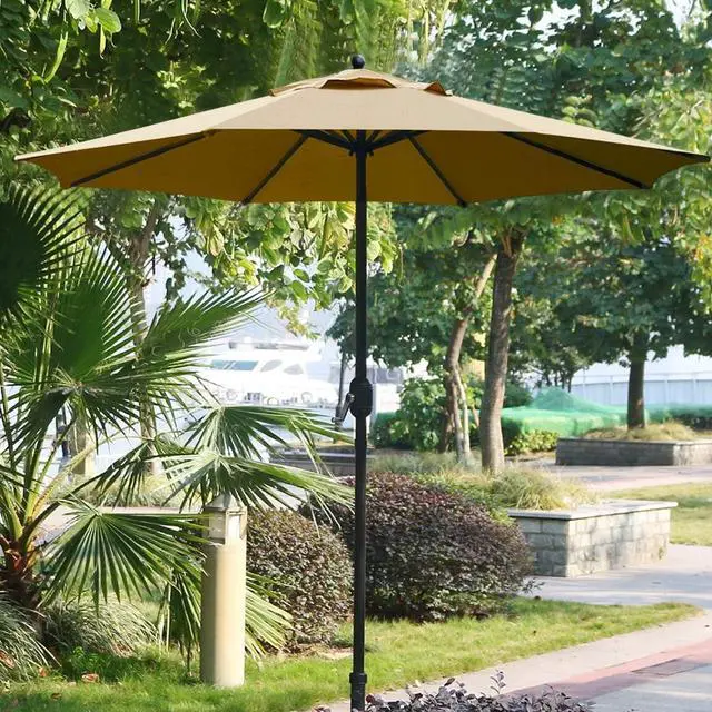 Alt view image 5 of 6 - 9Ft Tan Patio Umbrella, Outdoor Table Umbrella with 8 Sturdy Ribs, 40mm Powder Coated Iron Pole