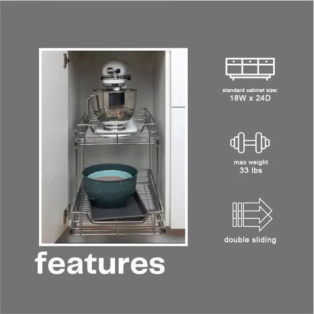 Alt view image 5 of 5 - Chrome Plated Steel Dual Tier Slide Out Storage Organizer 20.75 x 15 x 16.5 Inch Cabinet Pantry Under Sink Storage Rack