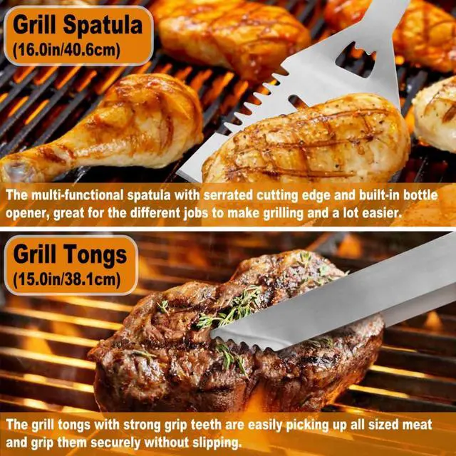 Alt view image 4 of 5 - 26Pcs BBQ Grill Accessories Set with Aluminum Storage Case, Stainless Steel Grilling Utensils with Meat Claws Injector Thermometer for Camping Outdoor Barbecue