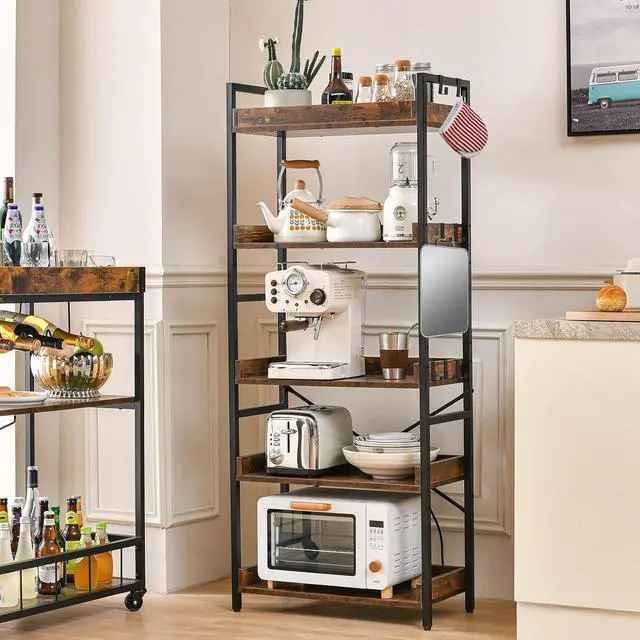 Alt view image 7 of 7 - 5 Tier Adjustable Open Bookcase Rustic Farmhouse Style MDF and Black Metal Frame Freestanding Display Shelving Unit Multipurpose Storage Bookshelf for Living Room Bedroom Home Office