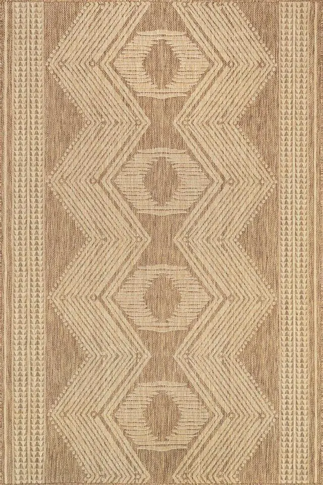 Alt view image 2 of 7 - 4x6 FT Light Brown Geometric Tribal Area Rug, UV Protected Stain Resistant Power Loomed Synthetic Rug, Medium Pile Durable Floor Carpet for High Traffic Indoor Outdoor Patio Bedroom Living Room