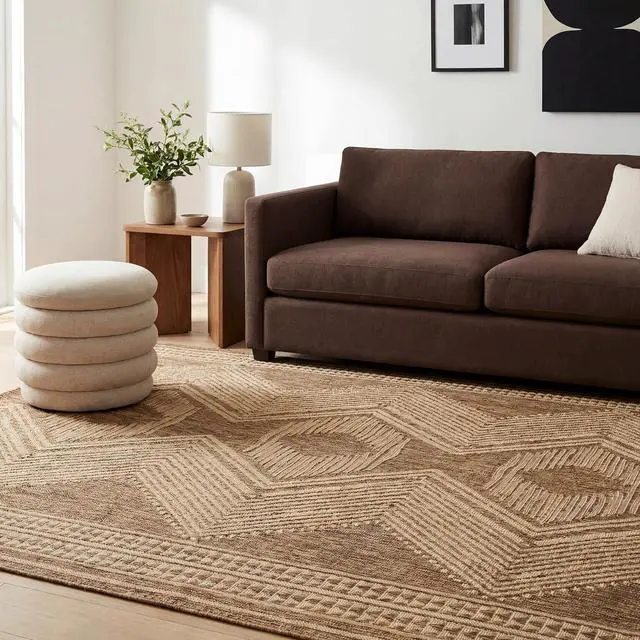 Alt view image 7 of 7 - 4x6 FT Light Brown Geometric Tribal Area Rug, UV Protected Stain Resistant Power Loomed Synthetic Rug, Medium Pile Durable Floor Carpet for High Traffic Indoor Outdoor Patio Bedroom Living Room