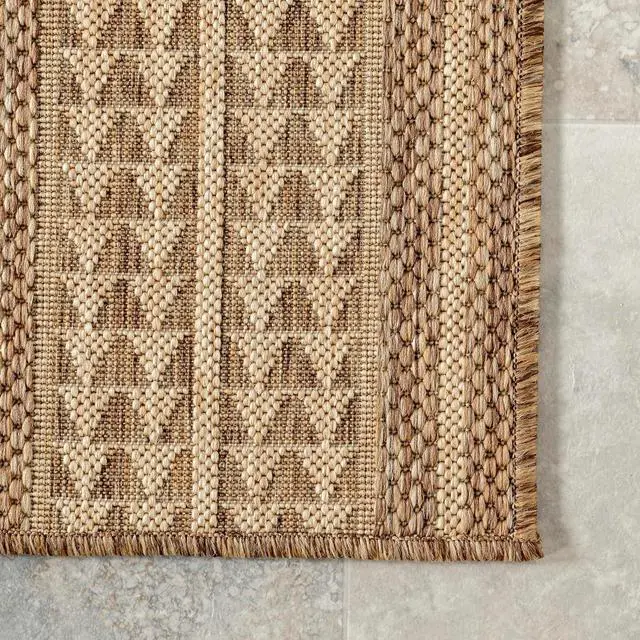 Alt view image 6 of 7 - 4x6 FT Light Brown Geometric Tribal Area Rug, UV Protected Stain Resistant Power Loomed Synthetic Rug, Medium Pile Durable Floor Carpet for High Traffic Indoor Outdoor Patio Bedroom Living Room