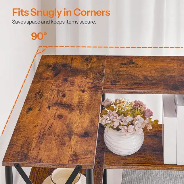 Alt view image 7 of 7 - 4 Tier L-Shaped Corner Bookshelf Rustic Brown Particleboard Matte Black Metal Frame Freestanding Open Display Storage Rack 23.6 x 23.6 x 45.5 Inch for Living Room Home Office