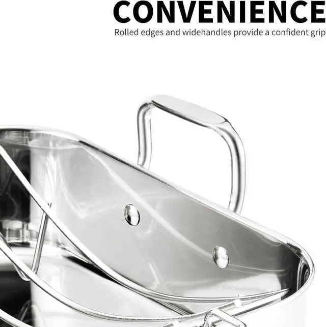 Alt view image 5 of 7 - 16.5 Inch Stainless Steel Roasting Pan with V-Shape Rack, Heavy Duty Large Turkey Roaster Pan, Dishwasher Safe, Holds Up to 22LB for Turkey, Chicken, Ham with Baster