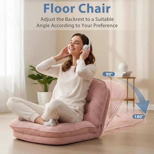 Alt view image 4 of 7 - Foldable Padded Saucer Chair with Back Support, Comfy Floor Chair for Bedroom, Dorm & Gaming, Space-Saving, Hot Pink