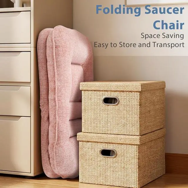 Alt view image 5 of 7 - Foldable Padded Saucer Chair with Back Support, Comfy Floor Chair for Bedroom, Dorm & Gaming, Space-Saving, Hot Pink