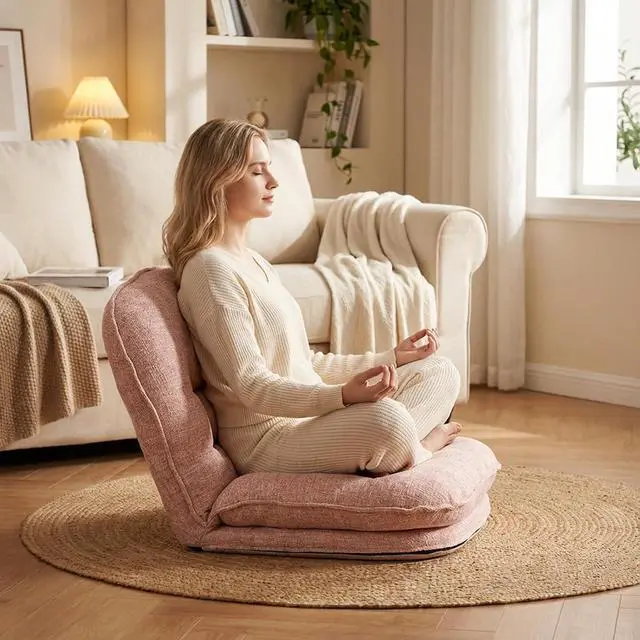 Alt view image 7 of 7 - Foldable Padded Saucer Chair with Back Support, Comfy Floor Chair for Bedroom, Dorm & Gaming, Space-Saving, Hot Pink