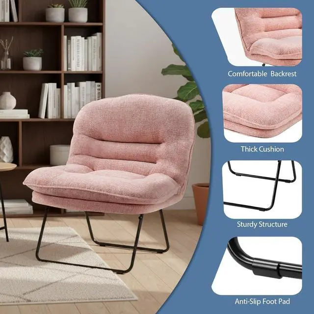 Alt view image 6 of 7 - Foldable Padded Saucer Chair with Back Support, Comfy Floor Chair for Bedroom, Dorm & Gaming, Space-Saving, Hot Pink