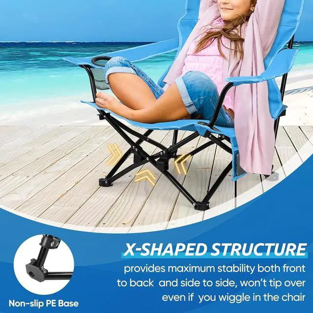 Alt view image 5 of 7 - 2 Pack Low Profile Folding Beach Chairs, Portable Outdoor Camping Chairs with Cup Holder and Storage Bag, Blue Foldable Chairs for Fishing Picnic BBQ Sports Travel