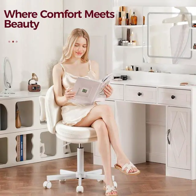 Alt view image 3 of 7 - Adjustable Height Velvet Vanity Chair, Cute Armless Candy Chair with Back, for Living Room, Makeup Room, Bedroom, Kitchen