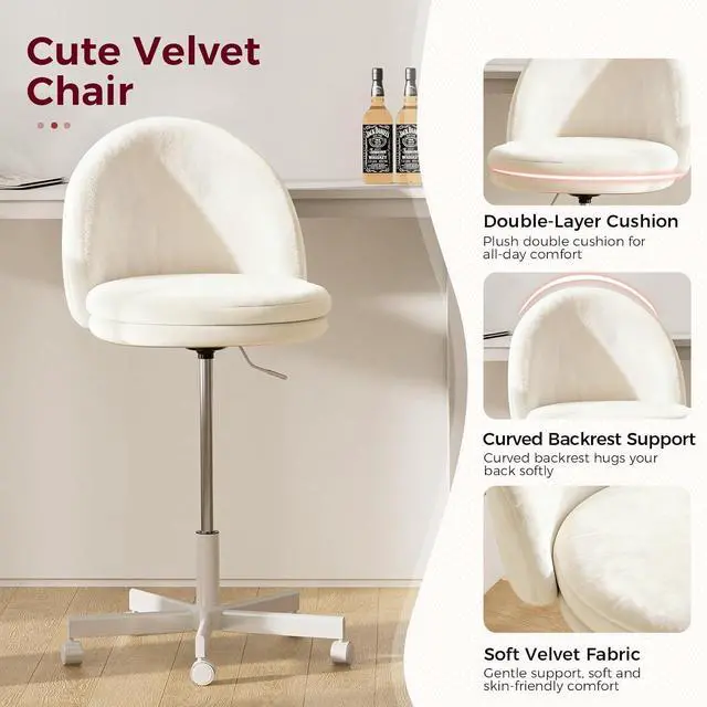 Alt view image 4 of 7 - Adjustable Height Velvet Vanity Chair, Cute Armless Candy Chair with Back, for Living Room, Makeup Room, Bedroom, Kitchen