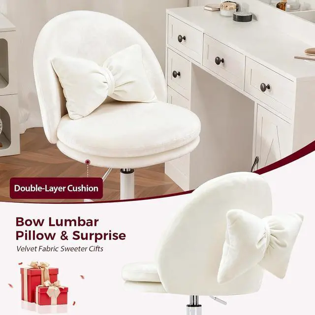 Alt view image 6 of 7 - Adjustable Height Velvet Vanity Chair, Cute Armless Candy Chair with Back, for Living Room, Makeup Room, Bedroom, Kitchen